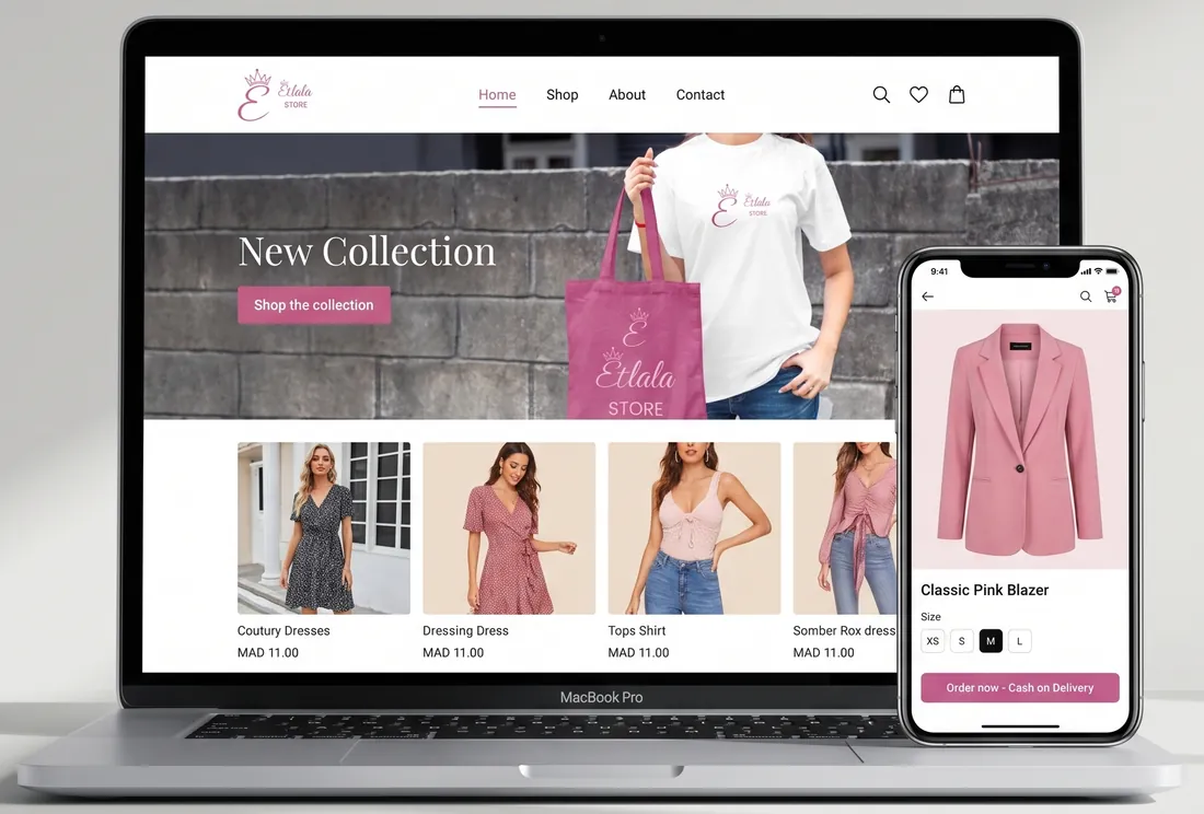 Etala Store fashion e-commerce site on laptop and phone